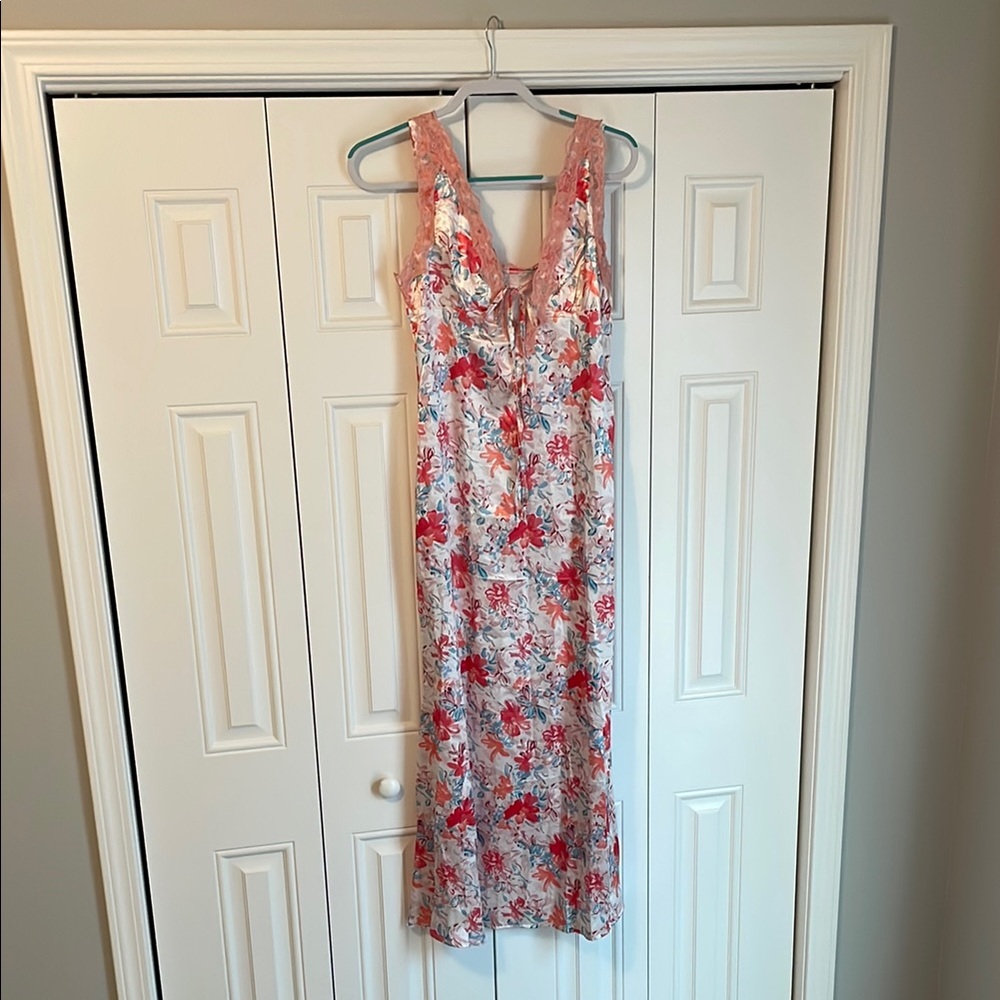 Floral Satin Dress with Pink and Red Accents